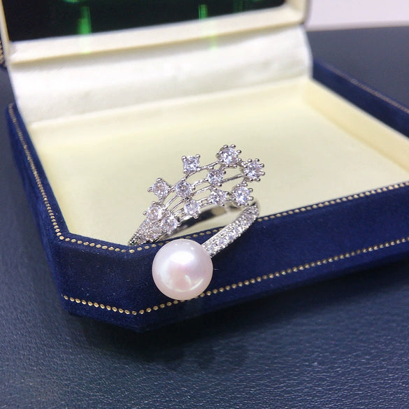 Wholesale Freshwater Pearl Ring Copper Material Flat Round And Bun Round Shape Women's Fashion Jewelry