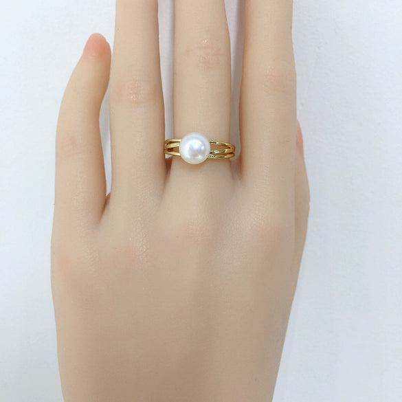 Wholesale Freshwater Pearl Ring Copper Material Round Shape Simple Fashion For Women