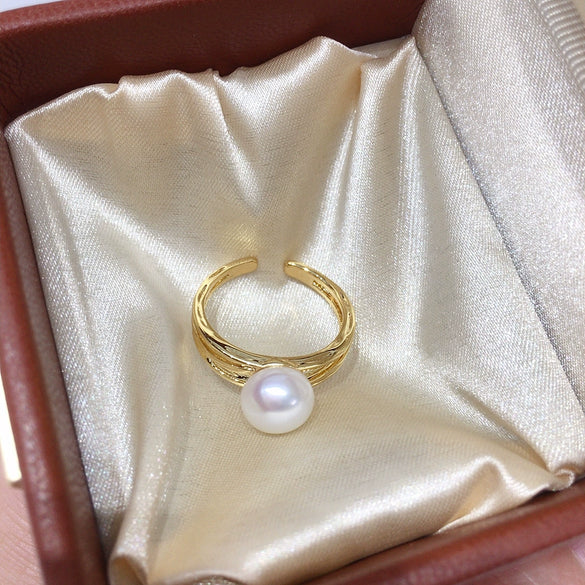 Wholesale Freshwater Pearl Ring Copper Material Round Shape Simple Fashion For Women