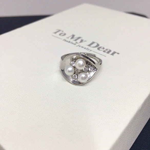 Wholesale Freshwater Pearl Ring Copper Multibead Retro Women's Flat Round And Bun Round Shape Hand Jewelry