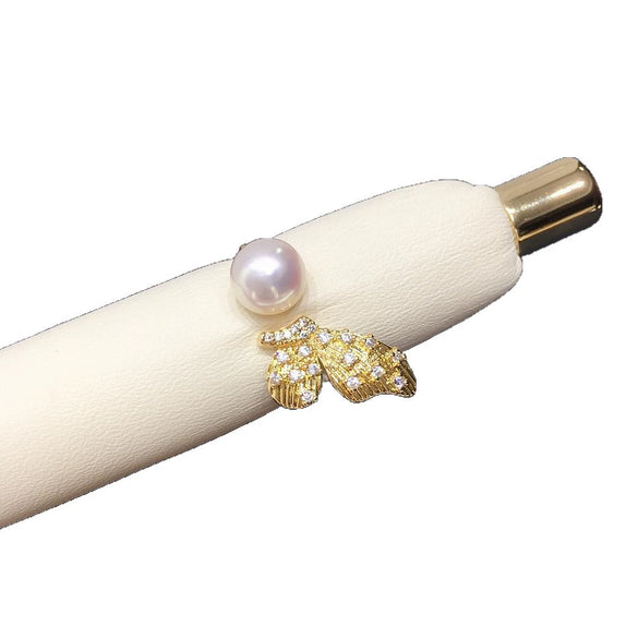 Wholesale Freshwater Pearl Ring Copper Retro Halfwinged Butterfly Style For Women
