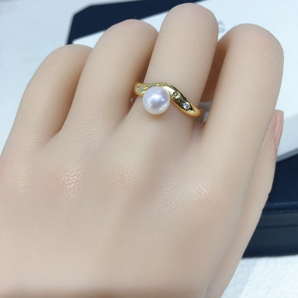 Wholesale Freshwater Pearl Ring Copper Retro Heavy Industry Style Women's Flat Round And Bun Round Shape