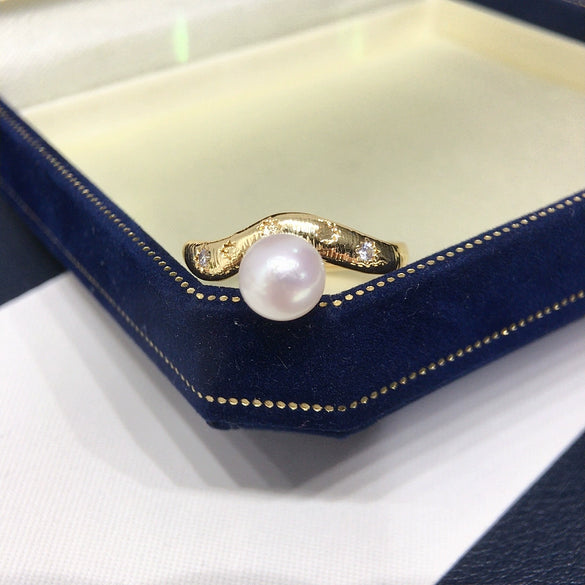 Wholesale Freshwater Pearl Ring Copper Retro Heavy Industry Style Women's Flat Round And Bun Round Shape