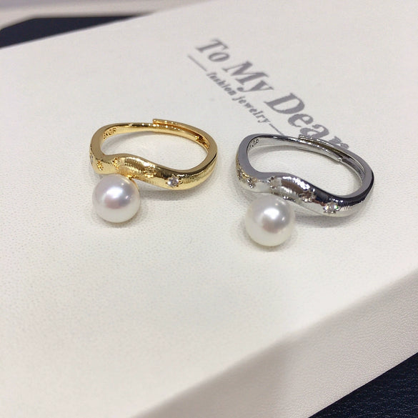 Wholesale Freshwater Pearl Ring Copper Retro Heavy Industry Style Women's Flat Round And Bun Round Shape