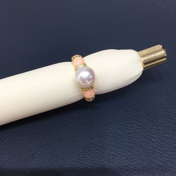 Wholesale Freshwater Pearl Ring Copper Retro Highend French Enamel Open Ring For Women With Flat Round And Bun Round Pearls