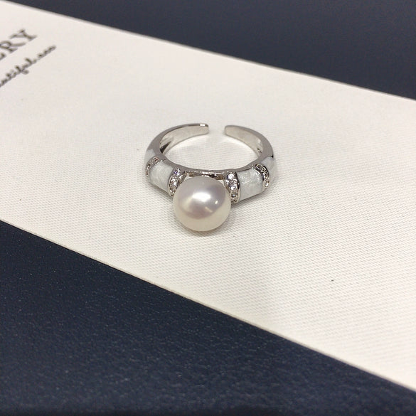 Wholesale Freshwater Pearl Ring Copper Retro Highend French Enamel Open Ring For Women With Flat Round And Bun Round Pearls