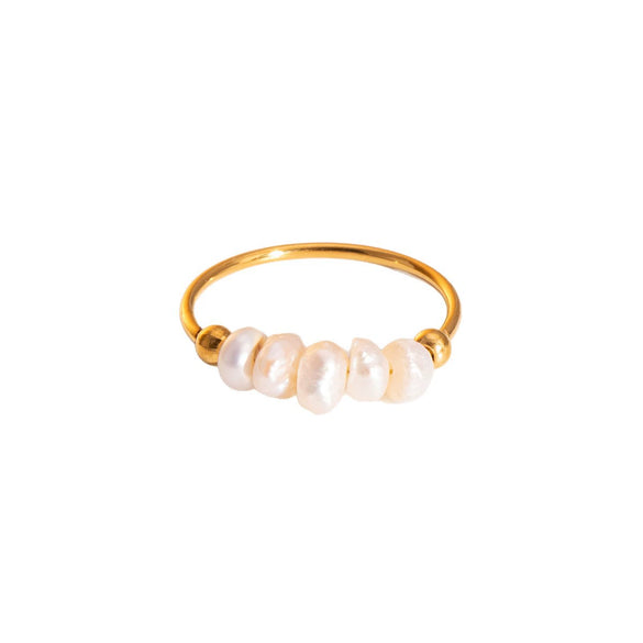 Wholesale Freshwater Pearl Ring In Elegant Niche Design Light Luxury Style Geometric Shape Stainless Steel With Pvd Furnace Vacuum Real Gold Plating For Women