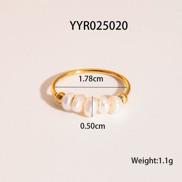 Wholesale Freshwater Pearl Ring In Elegant Niche Design Light Luxury Style Geometric Shape Stainless Steel With Pvd Furnace Vacuum Real Gold Plating For Women