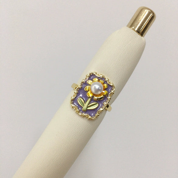 Wholesale Freshwater Pearl Ring Middle Ancient Style Open Design 18K Gold Electroplated