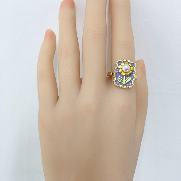 Wholesale Freshwater Pearl Ring Middle Ancient Style Open Design 18K Gold Electroplated