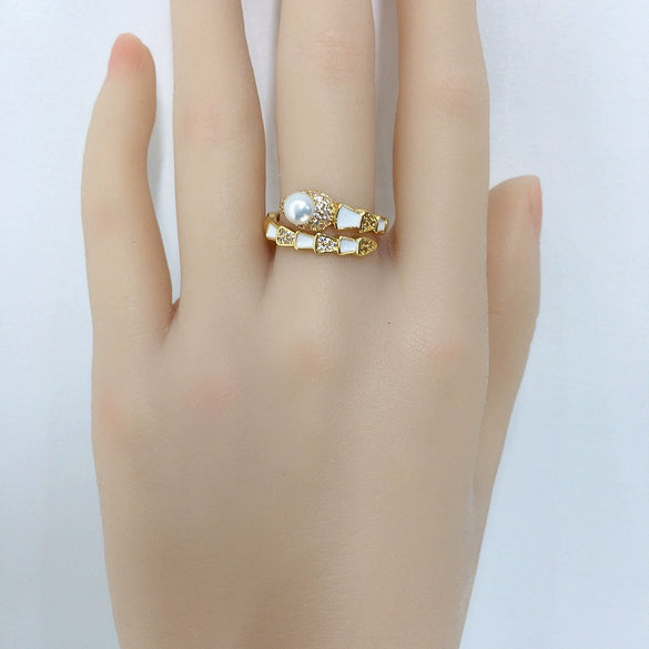 Wholesale Freshwater Pearl Ring Natural Pearl Copper With 18K Gold Plating Micro Inlaid Zircon Snake Design Women's