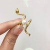 Wholesale Freshwater Pearl Ring Punk Style Copper 18K Gold Electroplated Open Exaggerated Snake Ring For Women