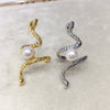 Wholesale Freshwater Pearl Ring Punk Style Copper 18K Gold Electroplated Open Exaggerated Snake Ring For Women