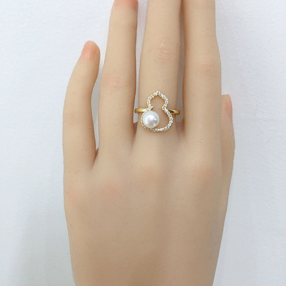 Wholesale Freshwater Pearl Ring With Copper Round Shape Microinlaid Zircon Adjustable Opening For Women