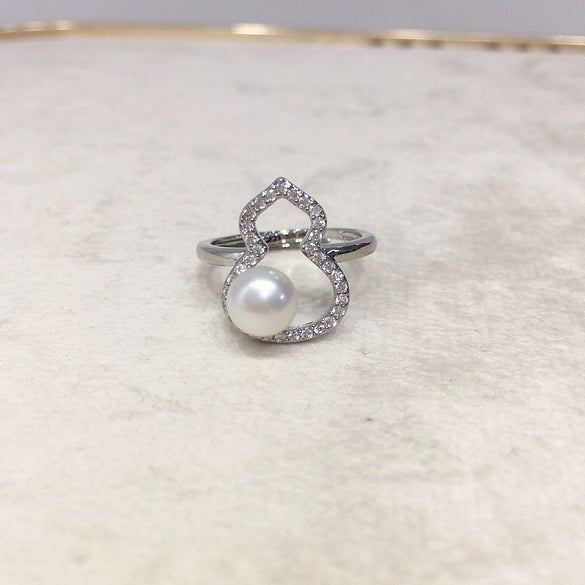 Wholesale Freshwater Pearl Ring With Copper Round Shape Microinlaid Zircon Adjustable Opening For Women