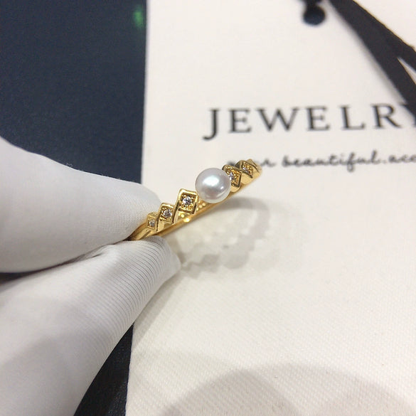 Wholesale Freshwater Pearl Ring With Copper Round Shape Microinlaid Zircon Women's Fashion Style
