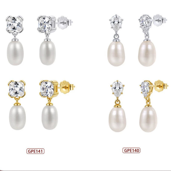 Wholesale Freshwater Pearl 925 Silver Geometric Zirconia Earrings For Women