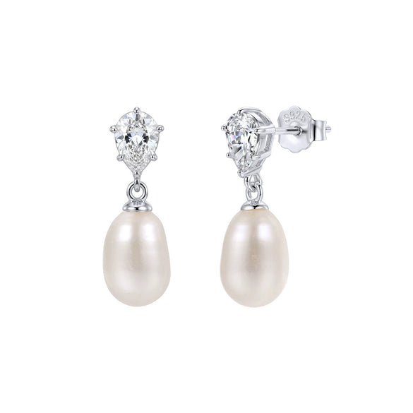 Wholesale Freshwater Pearl 925 Silver Geometric Zirconia Earrings For Women