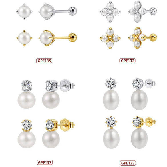 Wholesale Freshwater Pearl 925 Silver Geometric Zirconia Earrings For Women
