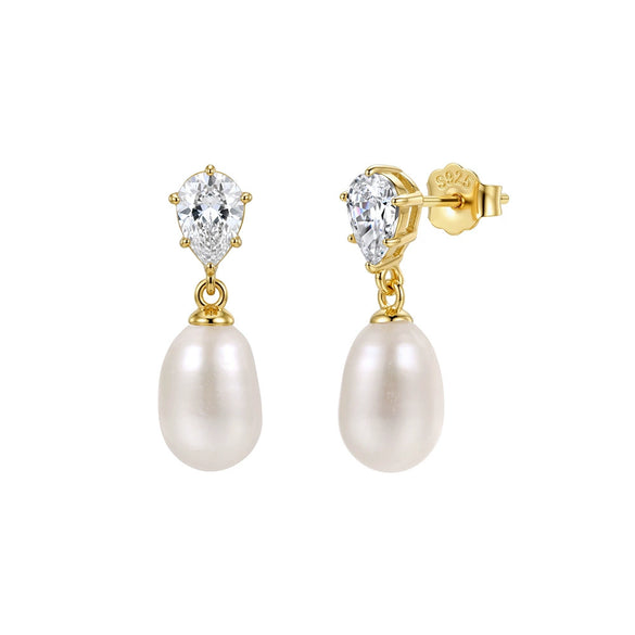 Wholesale Freshwater Pearl 925 Silver Geometric Zirconia Earrings For Women
