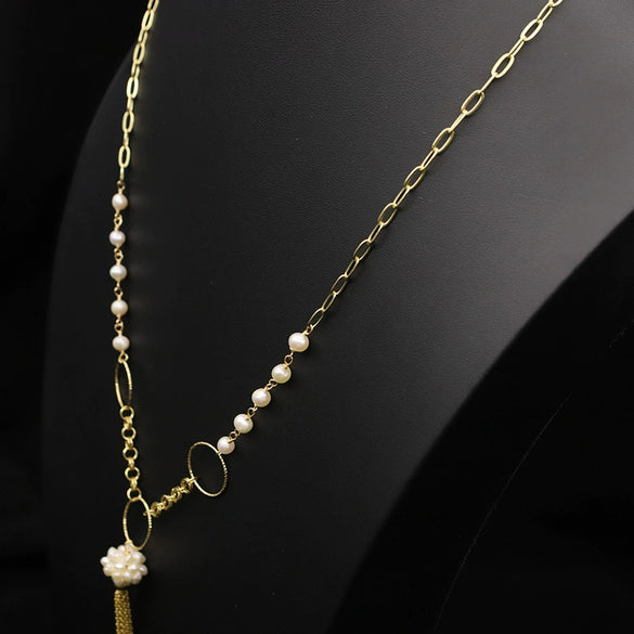 Wholesale Freshwater Pearl Sweater Chain For Women Retro Style 18K Real Gold Electroplated Necklace