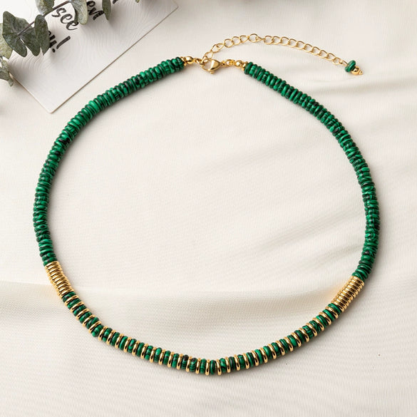 Wholesale Frisbee Beaded Necklace Handmade With Stainless Steel Natural Stone Lapis Lazuli Geometric Style For Women