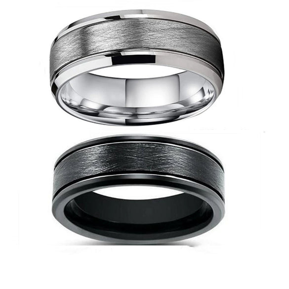Wholesale Frosted Double Groove Stainless Steel Ring Black Silver Optional