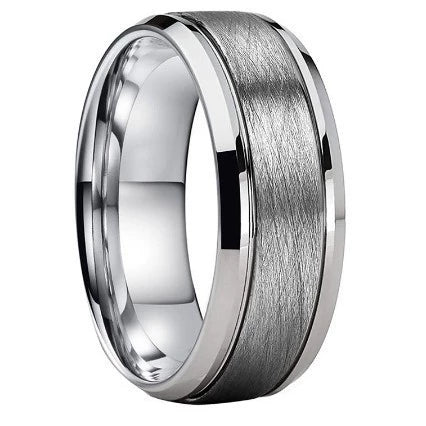 Wholesale Frosted Double Groove Stainless Steel Ring Black Silver Optional