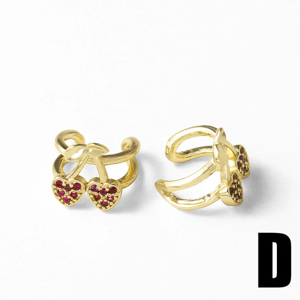 Wholesale Fruit Cherry Ear Clip Copper 18K Gold Plated Earrings