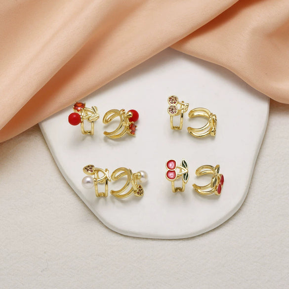 Wholesale Fruit Cherry Shaped Copper Plated Gold Ear Clip Earrings For Women