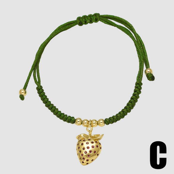 Wholesale Fruit Cherry Strawberry Insect Pendant Bracelet Copper Electroplated