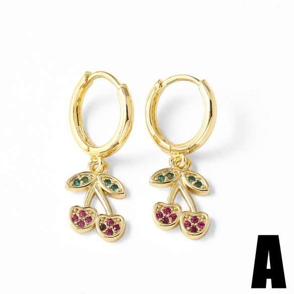 Wholesale Fruit Cherry Style Copper Electroplated Earrings For Women