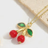 Wholesale Fruit Series Cherry Shape Pendant Clavicle Chain Necklace For Women Copper Electroplating Mixed Gemstone Setting Geometric Style