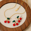 Wholesale Fruit Series Cherry Titanium Steel Necklace And Earrings Set With Electroplating And O Word Chain