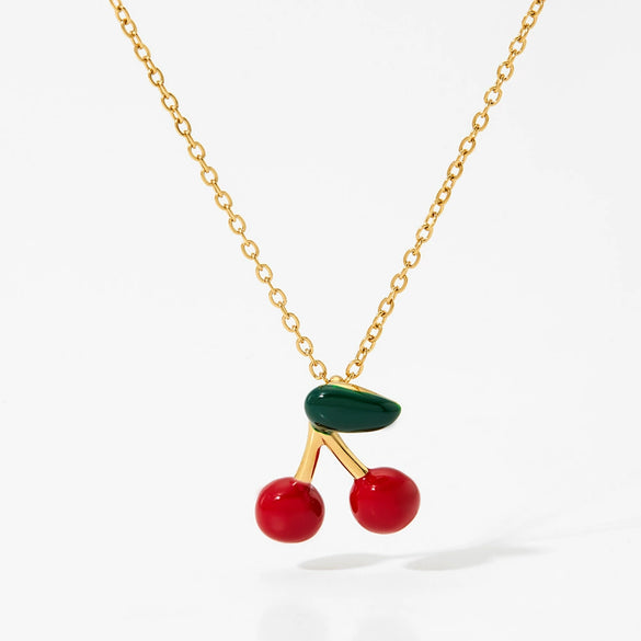 Wholesale Fruit Series Cherry Titanium Steel Necklace And Earrings Set With Electroplating And O Word Chain