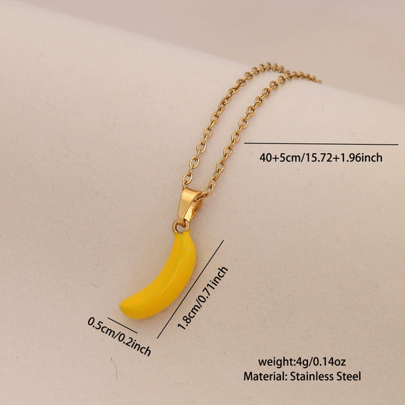 Wholesale Fruit Series Titanium Steel Pendant Necklace With Cherry Strawberry Banana Apple Shapes