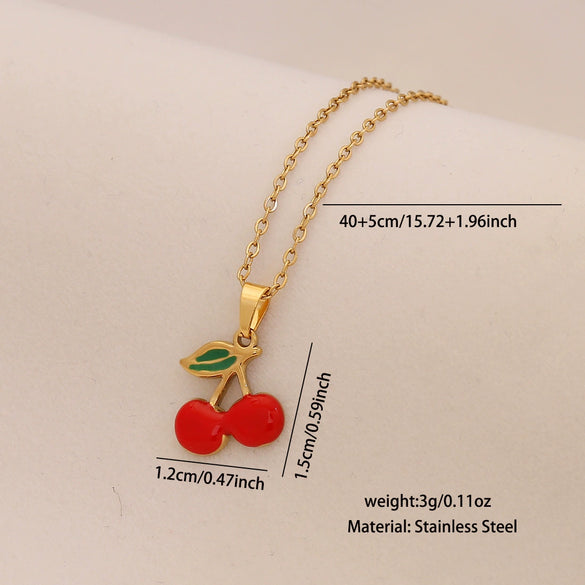 Wholesale Fruit Series Titanium Steel Pendant Necklace With Cherry Strawberry Banana Apple Shapes