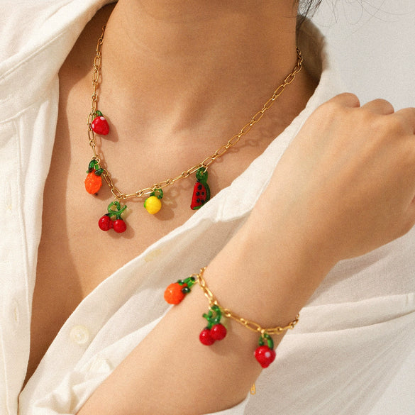Wholesale Fruit Shape Gold Plated Stainless Steel And Resin Jewelry Necklaces And Bracelets For Women