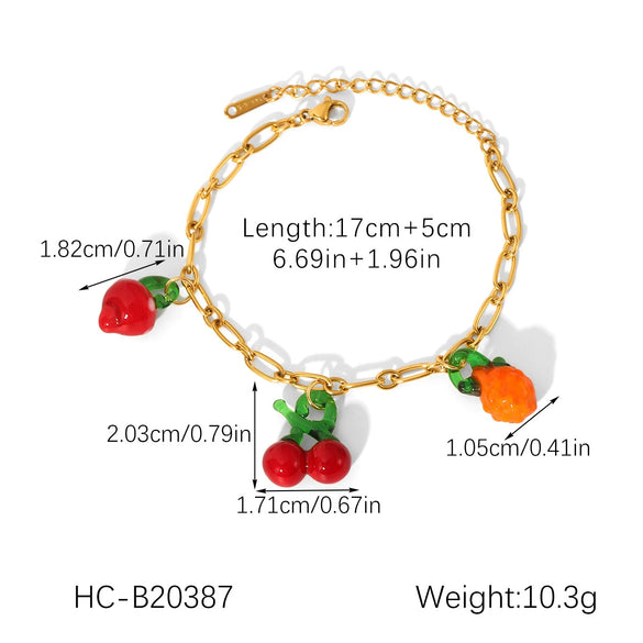 Wholesale Fruit Shape Gold Plated Stainless Steel And Resin Jewelry Necklaces And Bracelets For Women