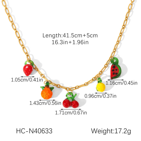 Wholesale Fruit Shape Gold Plated Stainless Steel And Resin Jewelry Necklaces And Bracelets For Women