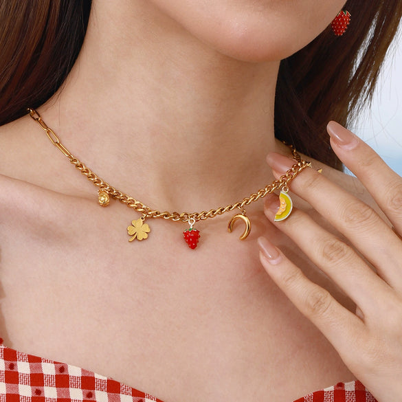 Wholesale Fruit Shape Stainless Steel And Titanium Steel Electroplated Necklace Clavicle Chain For Women