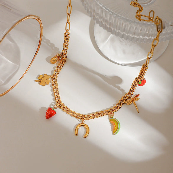 Wholesale Fruit Shape Stainless Steel And Titanium Steel Electroplated Necklace Clavicle Chain For Women