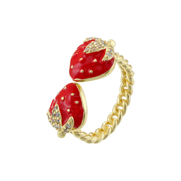 Wholesale Fruit Shaped Copper Ring With Oil Dripping Design Sweet Style For Women