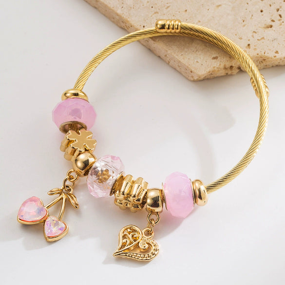 Wholesale Fruit Shaped Diamond Set Stainless Steel Key Pendant Adjustable Unisex Bracelet