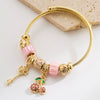 Wholesale Fruit Shaped Diamond Set Stainless Steel Key Pendant Adjustable Unisex Bracelet