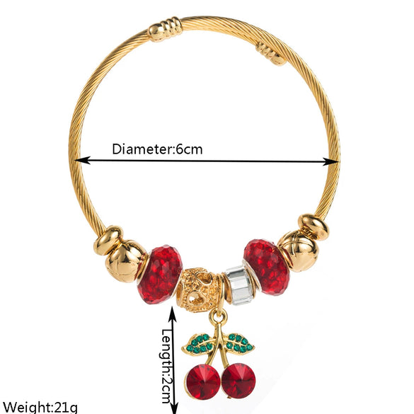 Wholesale Fruit Shaped Diamond Set Stainless Steel Key Pendant Adjustable Unisex Bracelet