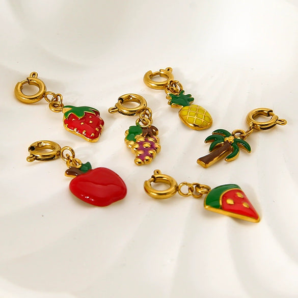Wholesale Fruit Shaped Electroplated Stainless Steel Cross Chain Pendant Necklace And Bracelet Set For Women