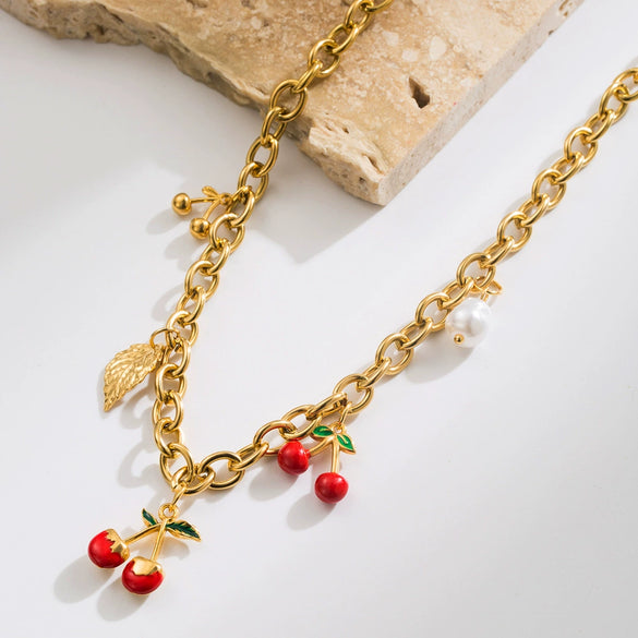 Wholesale Fruit Shaped Titanium Steel Jewelry Electroplated Pendant Collarbone Chain For Women