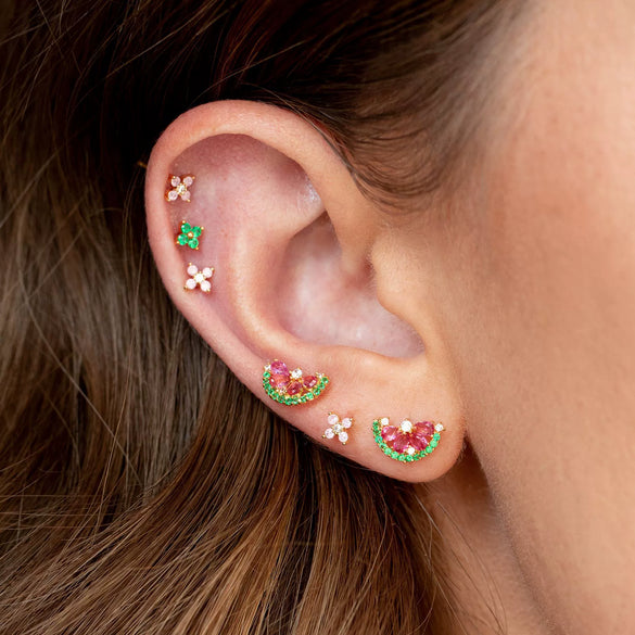 Wholesale Fruit Shaped Zircon Inlaid Copper Plated Real Gold Earrings