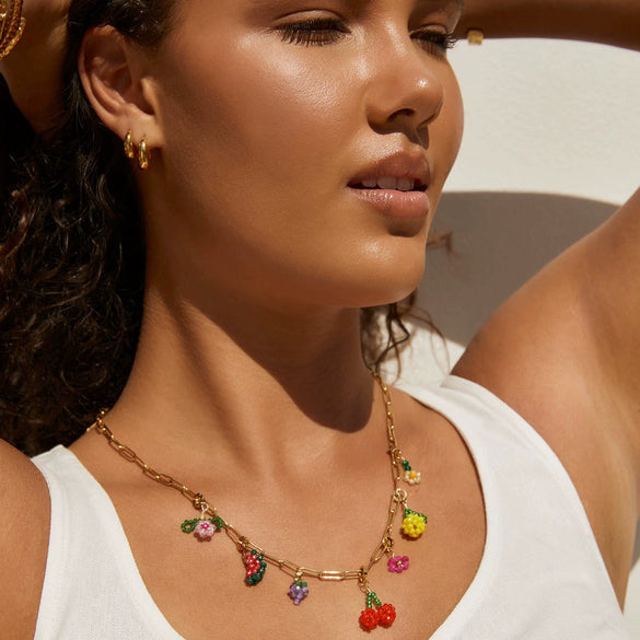 Wholesale Fruit Style Titanium Steel Alloy Gold Electroplated Watermelon Zircon Pendant Necklace For Women